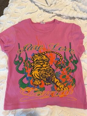 Urban Outfitters Pink Graphic Tee with Tiger Print